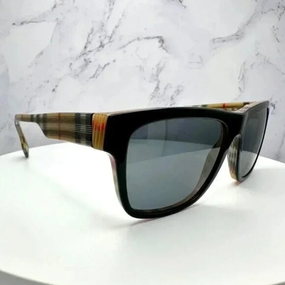 Burberry Sunglasses Black Square Classic Check Arms Brown Red White Authentic main image 8